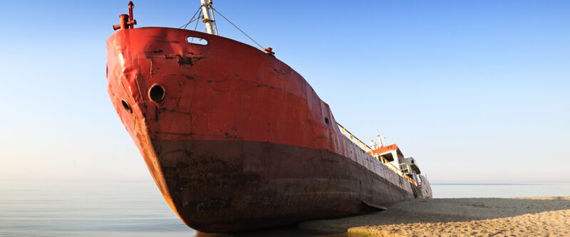 Beached fishing ship