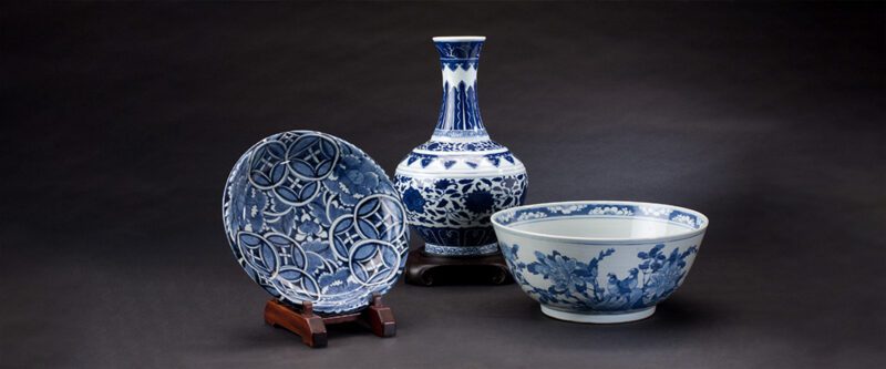 Fine Art insurance - Display of Chinese vase, plate and bowl